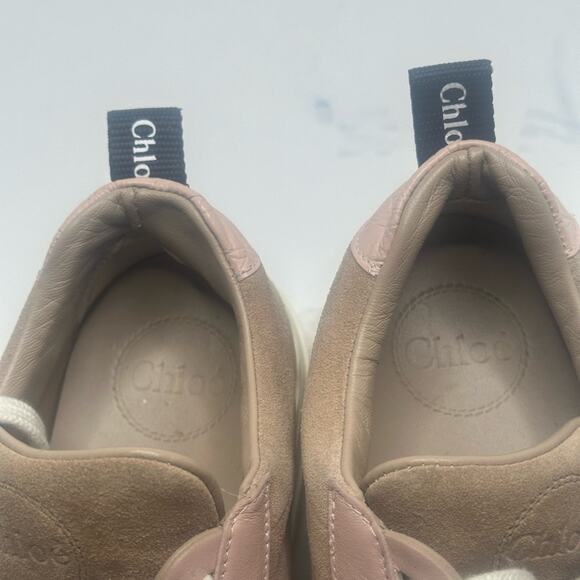 CHLOE PLATFORM Delicate PINK Leather TAN SUEDE LADIES SNEAKER 40 VGUC - Picture 8 of 15